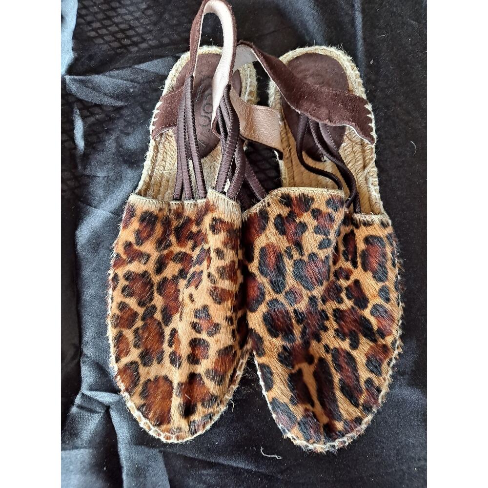 Picon Vtg Leopard Print Calf Hair Leather Espardrille Flats Size 7.5 slingback